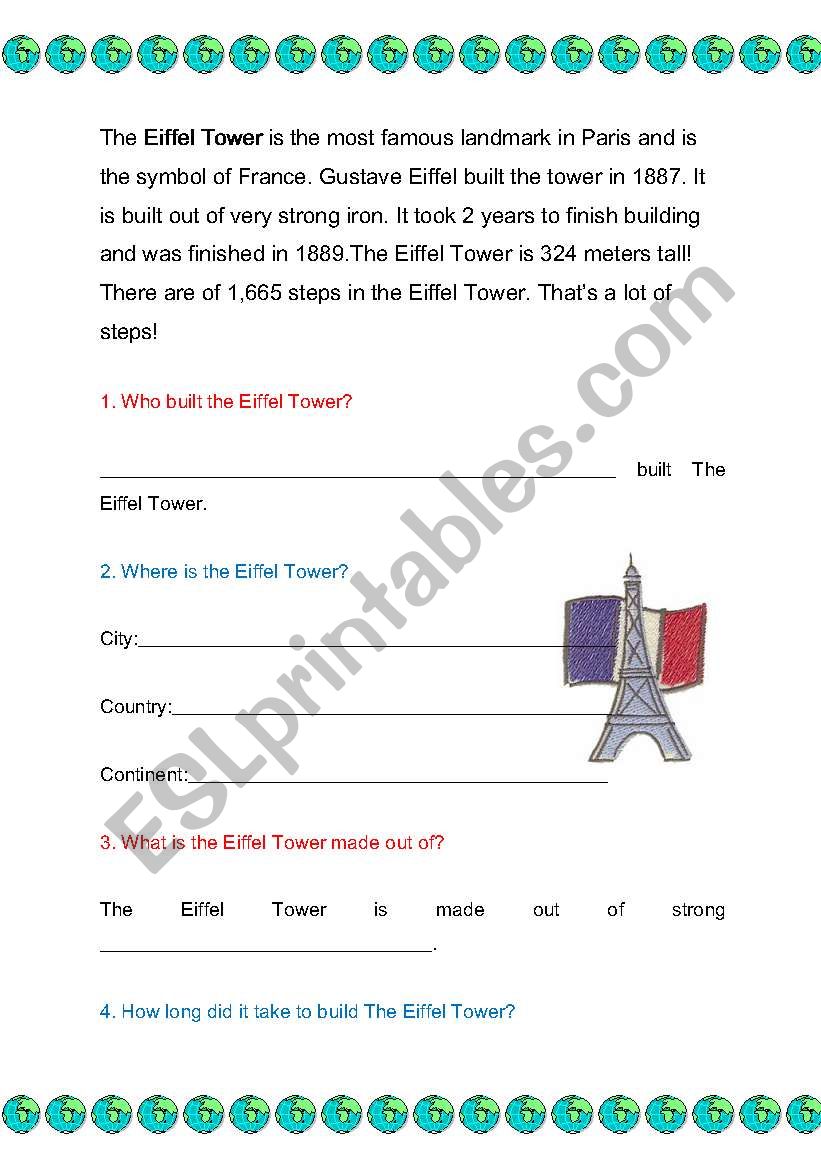 Eiffel Tower worksheet