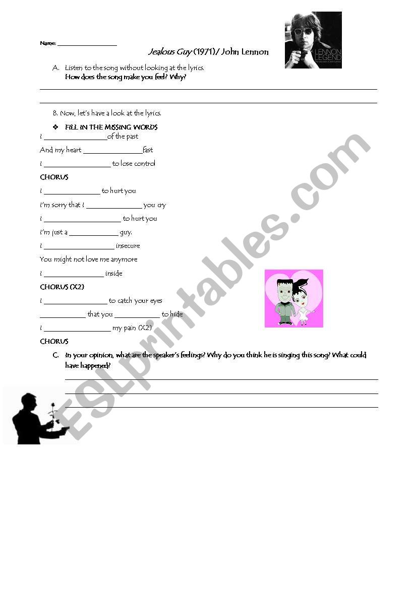 English Worksheets Jealous Guy