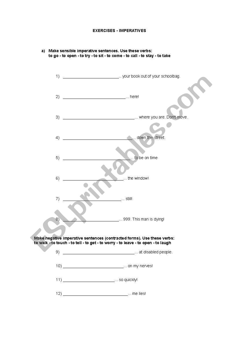 Imperatives worksheet