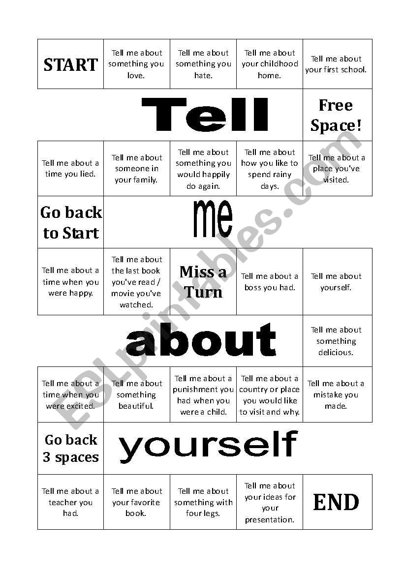 Tell Me About Yourself Discussion Board Game ESL Worksheet By 7318284