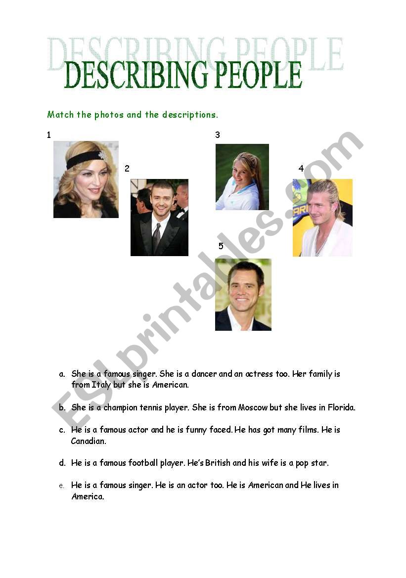 describing people worksheet