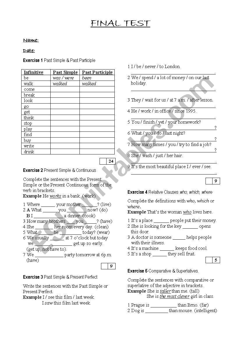 Test for intermediate students