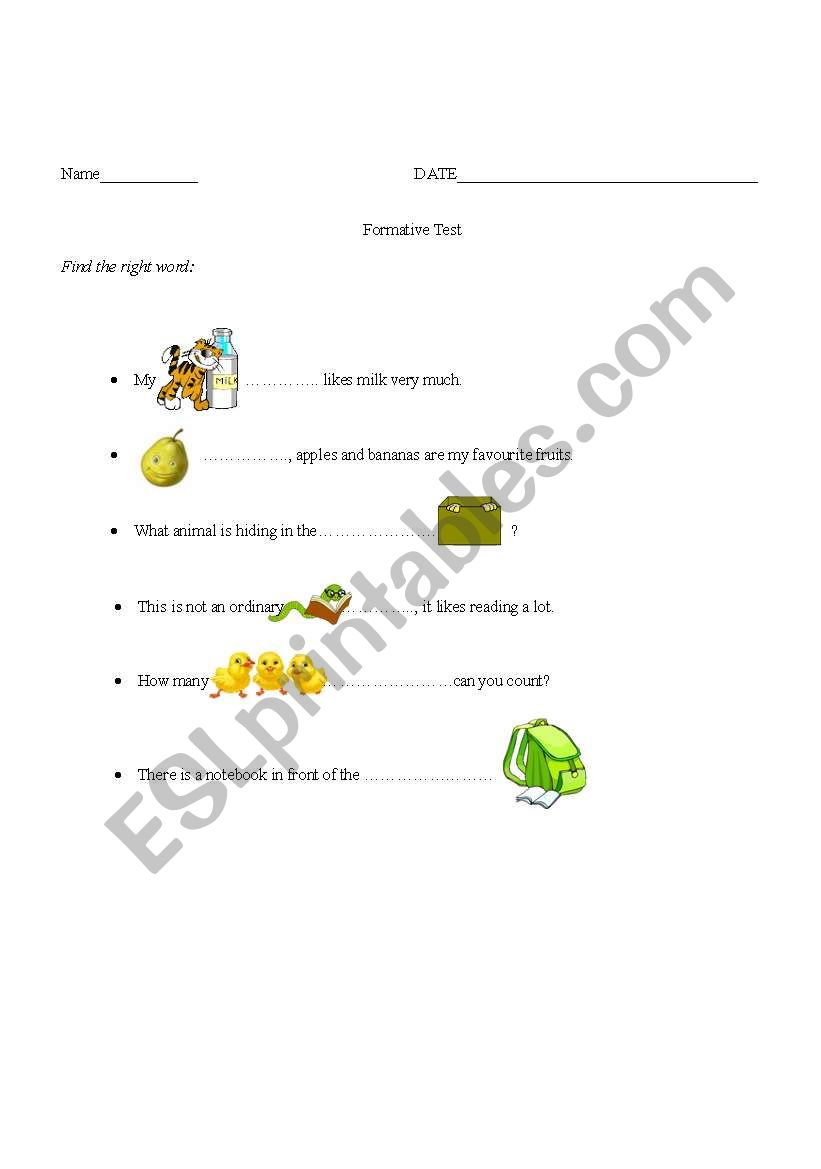 Formative Test worksheet