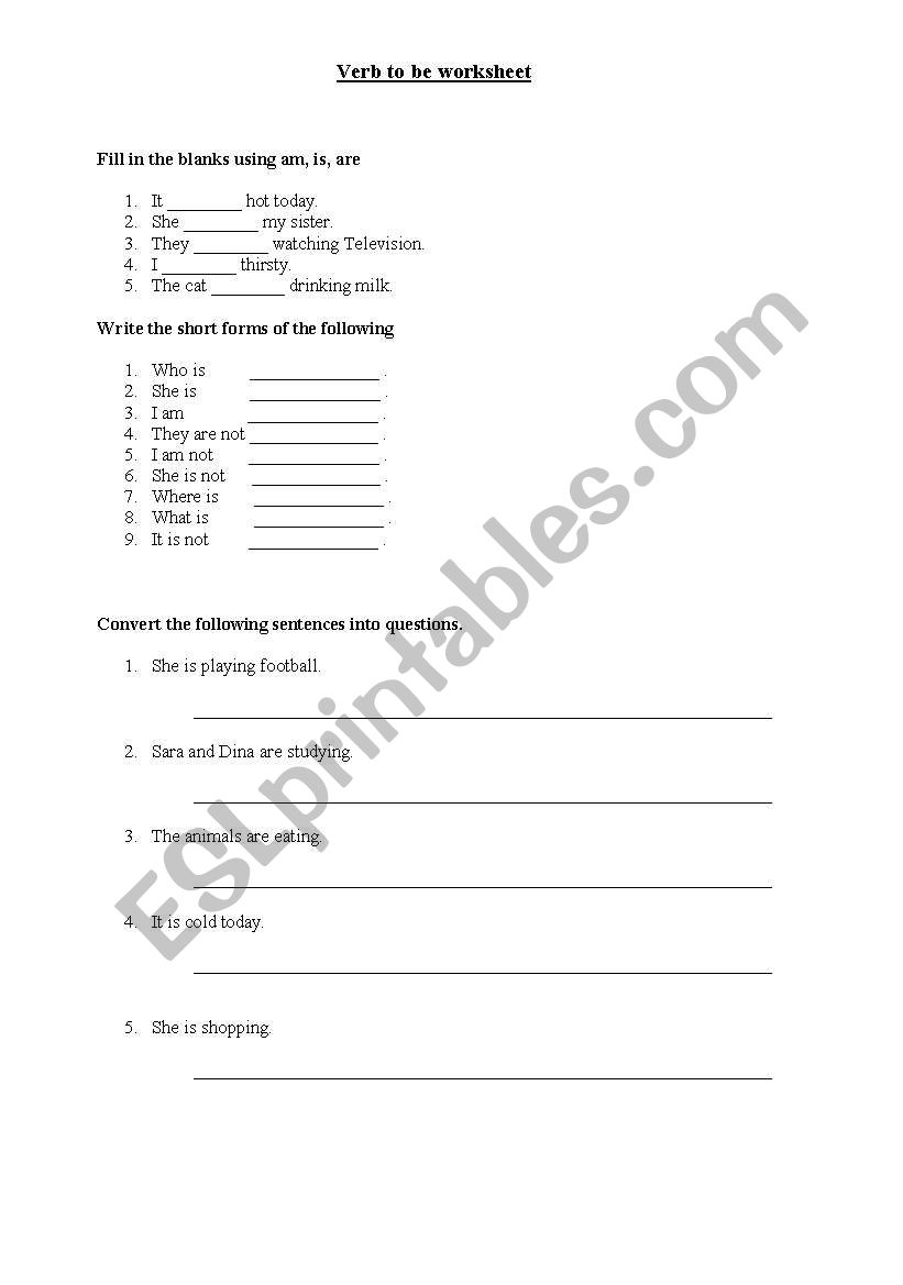 Verb to be worksheets worksheet