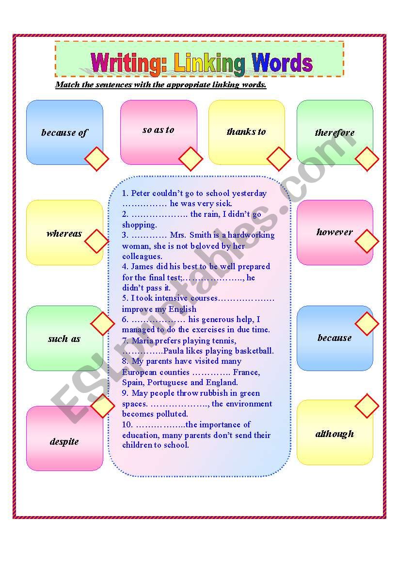 Linking Words ESL Worksheet By Kons