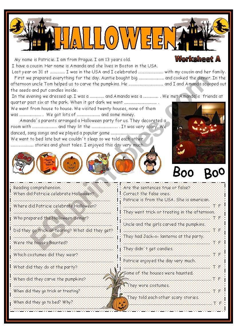 Halloween Reading ( focus on past simple tense) including worksheets A ...