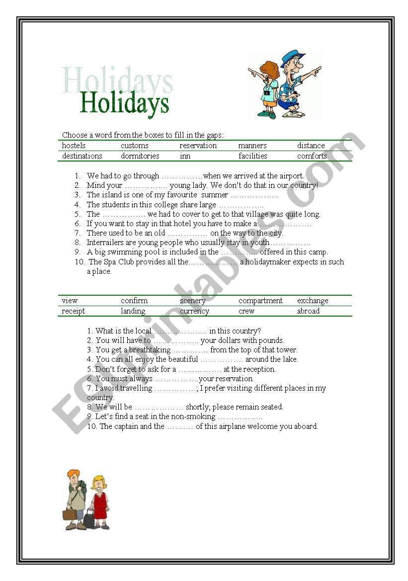 Holidays worksheet