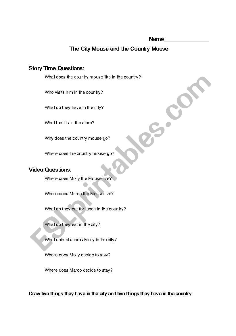 City Mouse, Country Mouse  worksheet