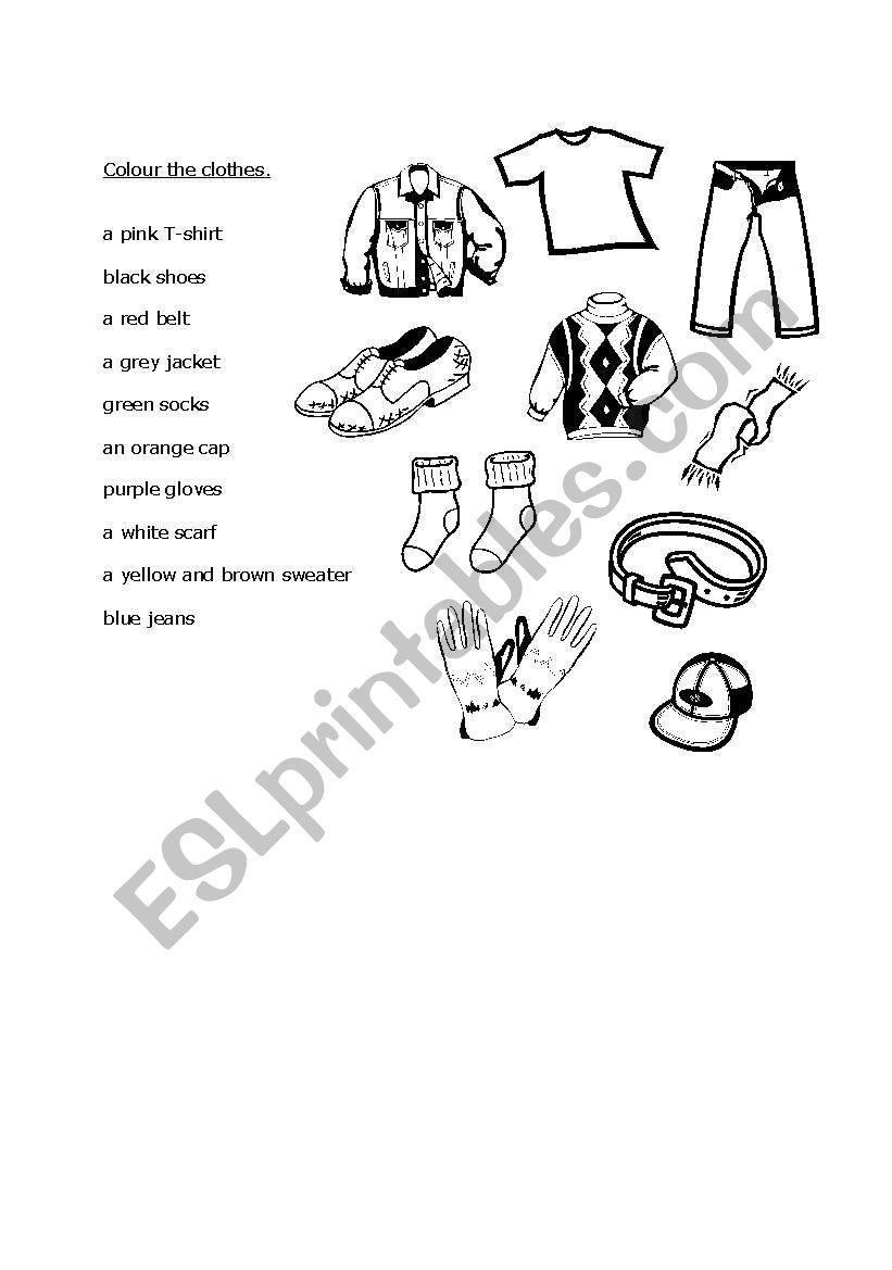 colour the clothes worksheet