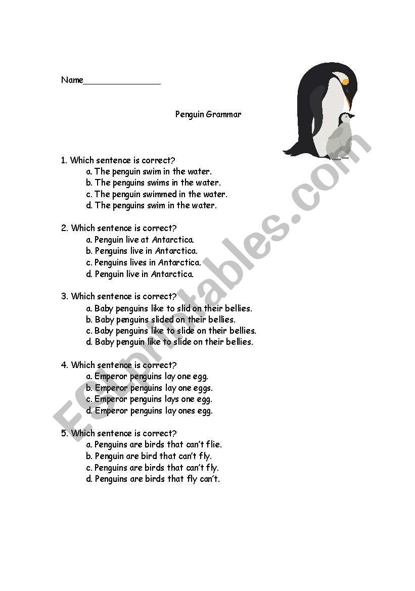 Penguin Grammar worksheet