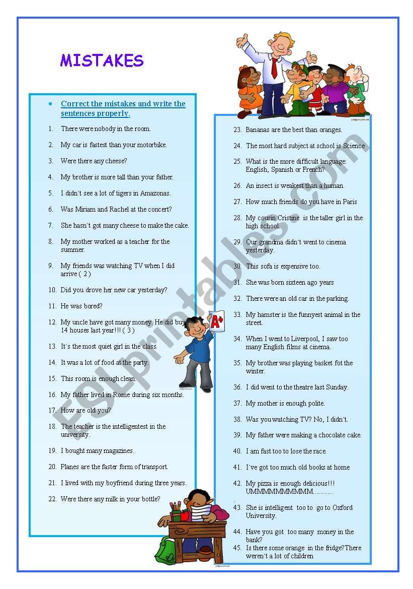 MISTAKES with KEY worksheet