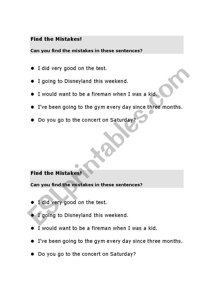 Find the Mistakes worksheet