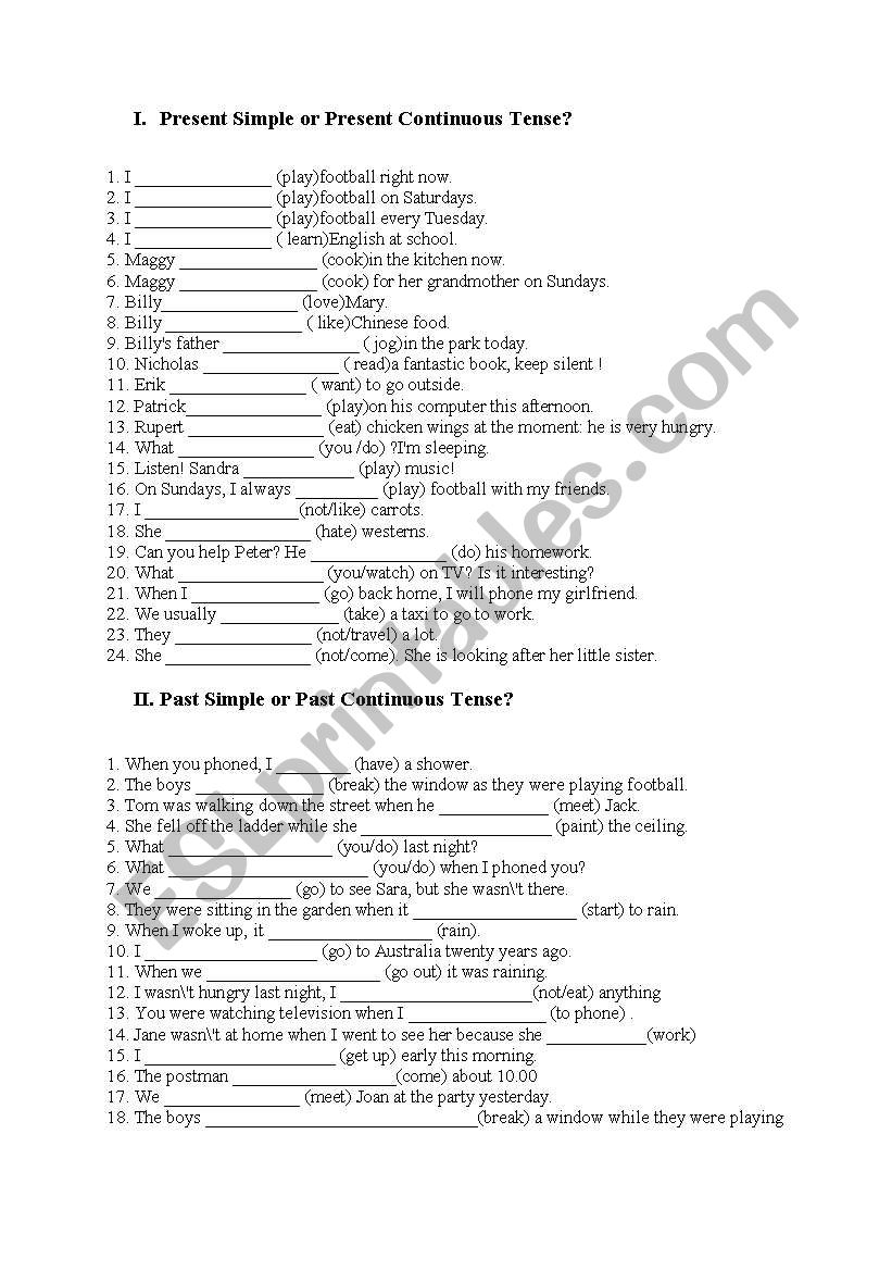 Present Simple/Continuous and Past Simple/Continuous