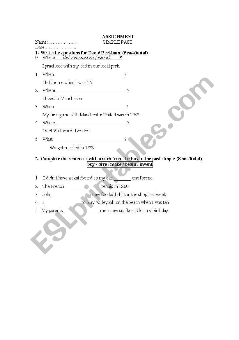 simple past worksheet