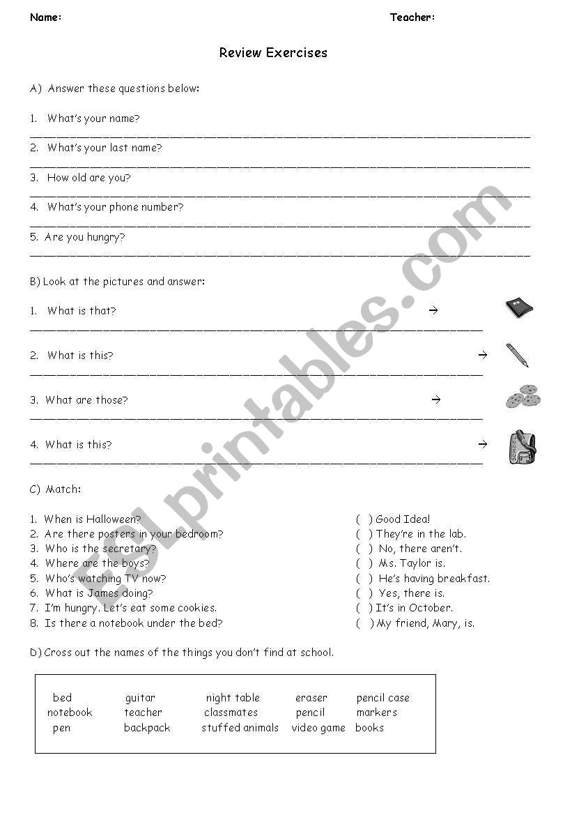 Review exercises (basic) worksheet