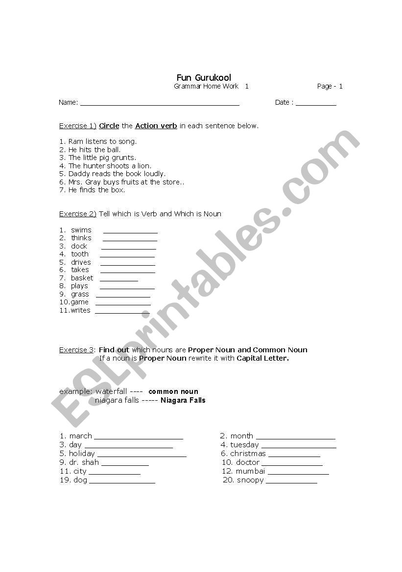 Nouns worksheet