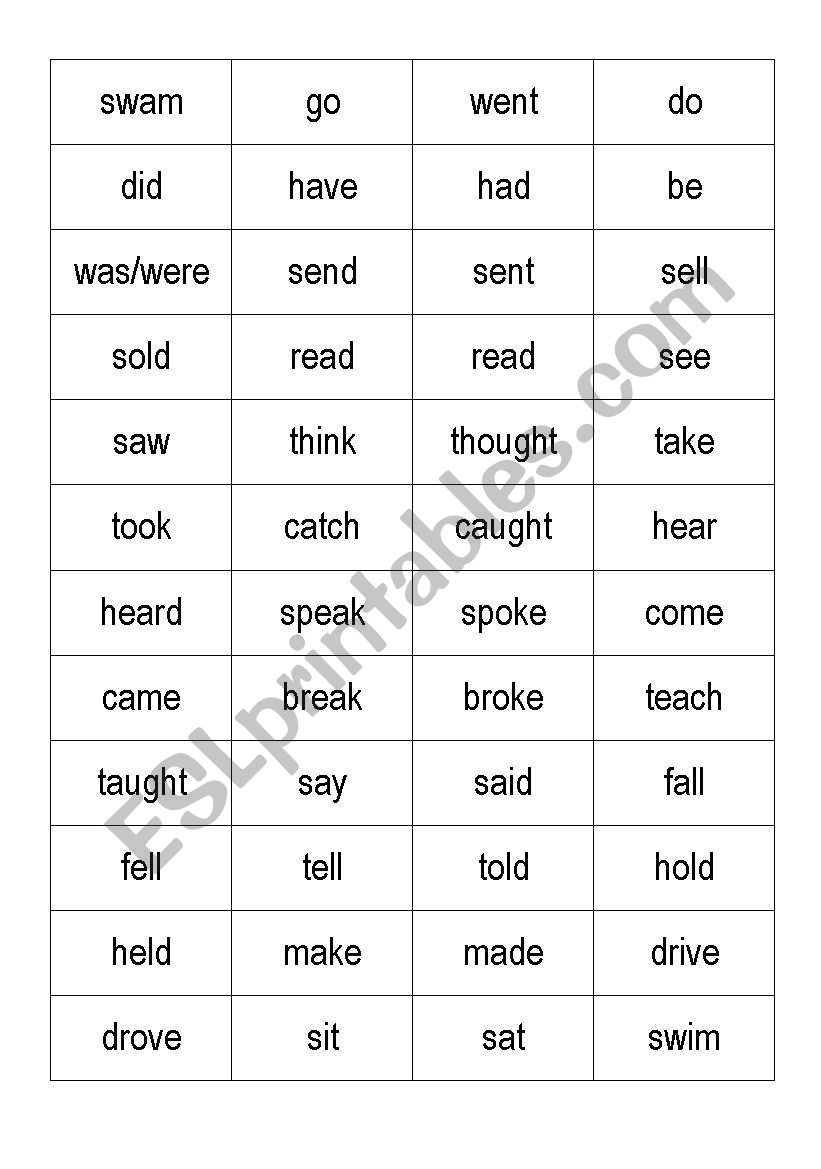 Irregular past tense dominoes worksheet