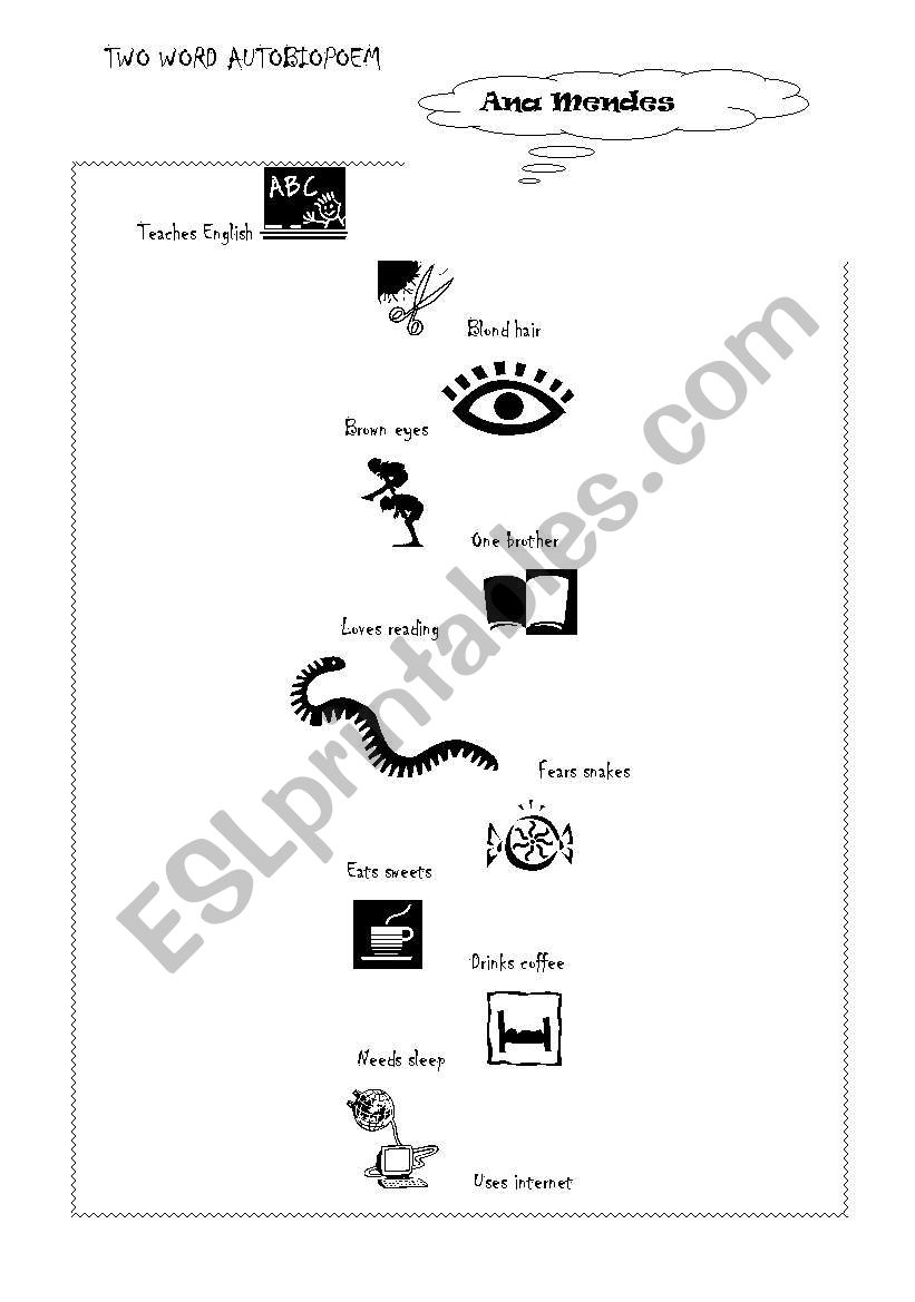 Two-Word Autobiopoem worksheet