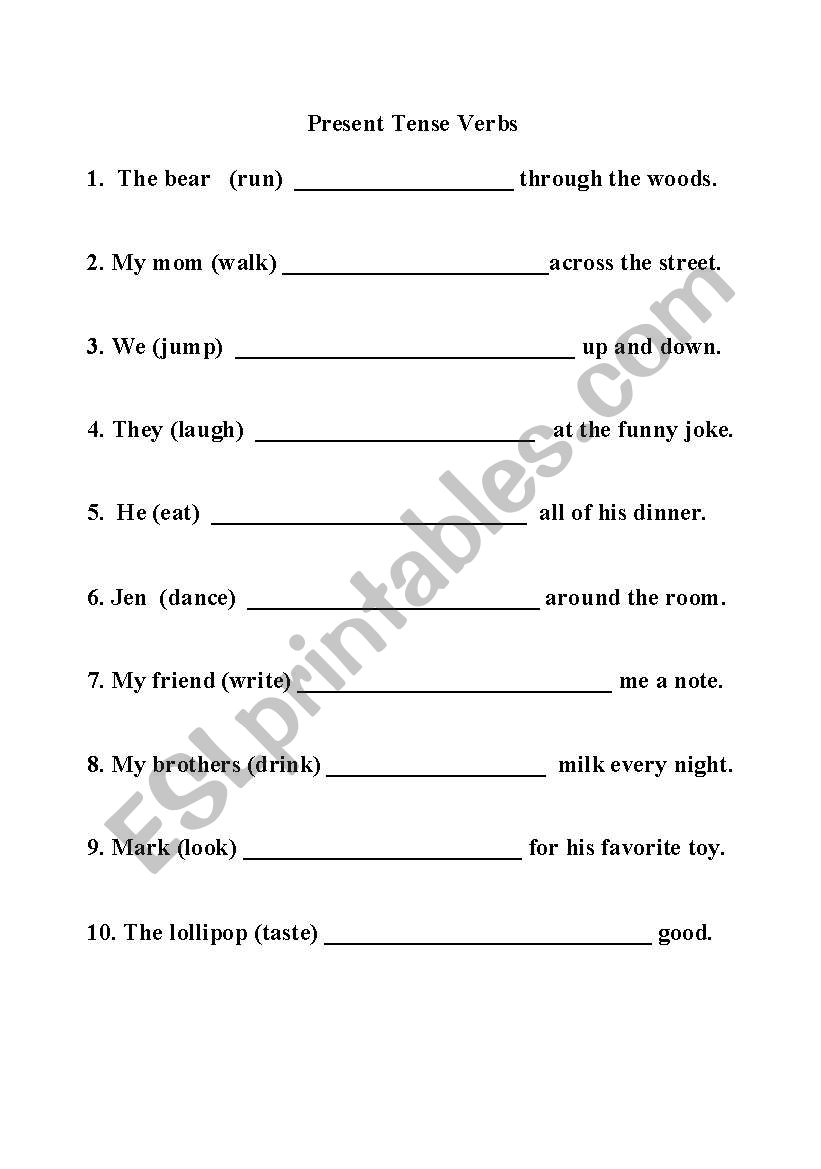 Present Tense Verbs worksheet