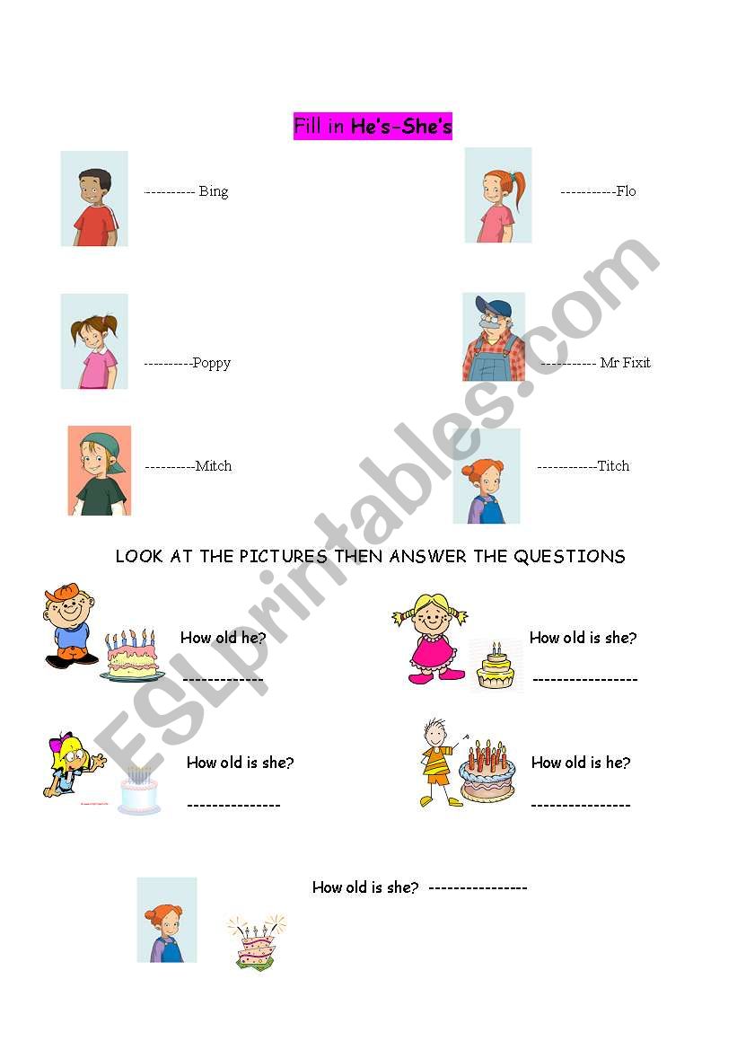 Fill in He´s-She´s - ESL worksheet by my miracle