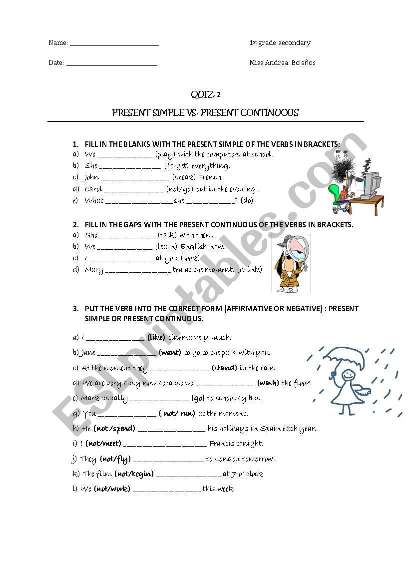 Present Simple Or Continuous Quiz ESL Worksheet By Andreabb15