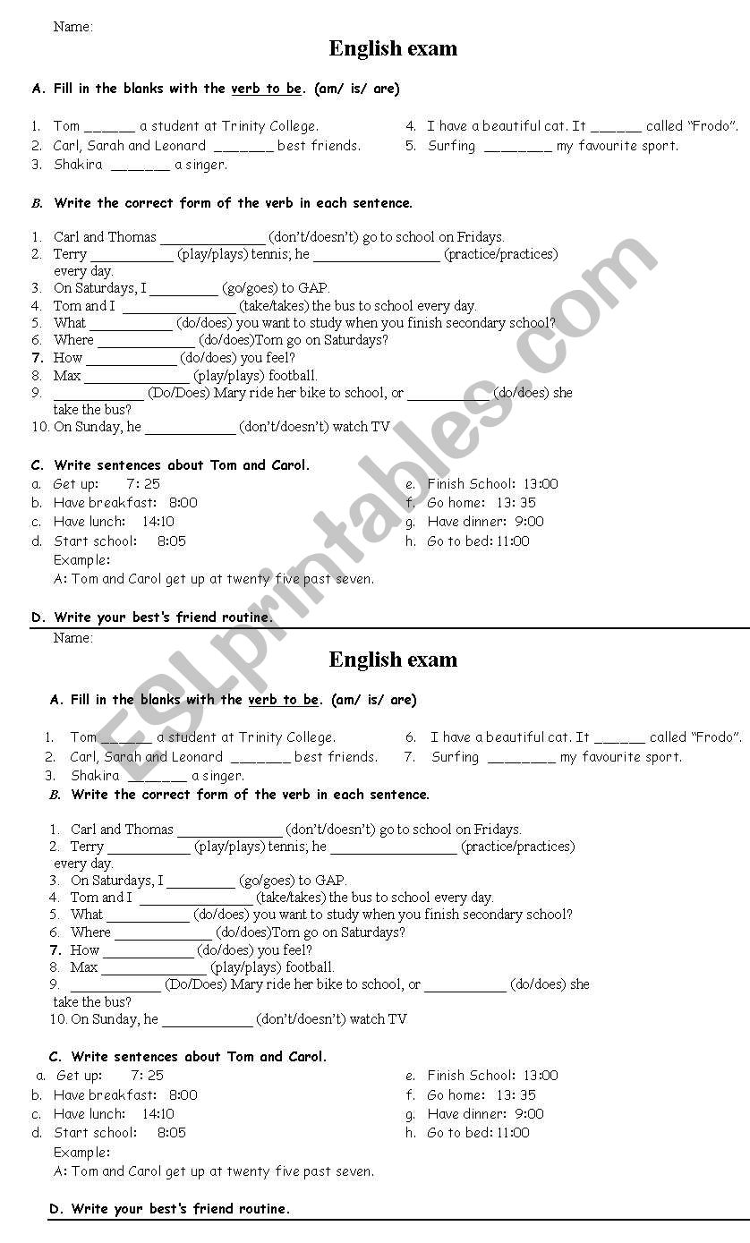 verb to be worksheet