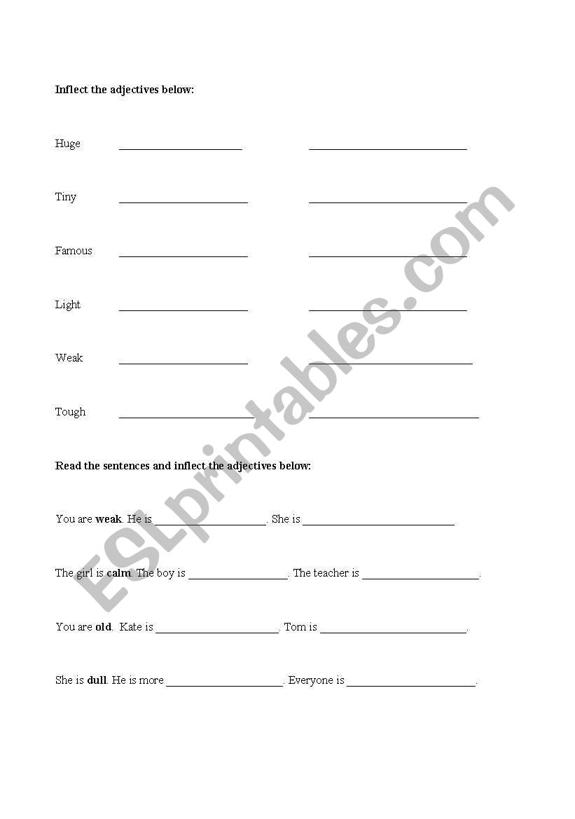 Inflect the adjectives worksheet