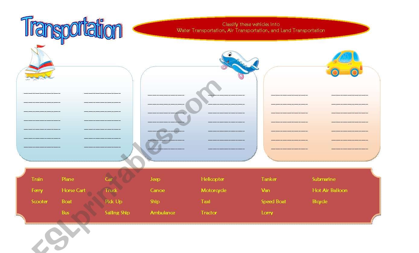 Transportation worksheet