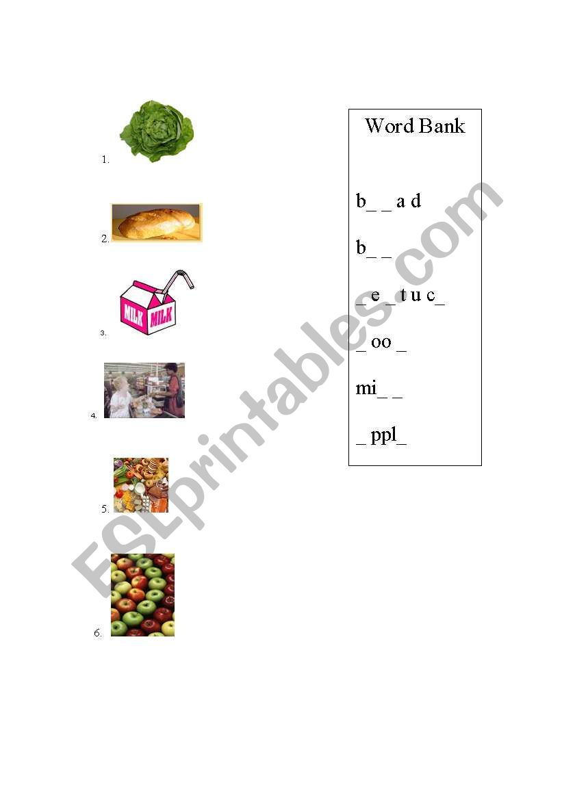 Food Vocabulary Matching Worksheet