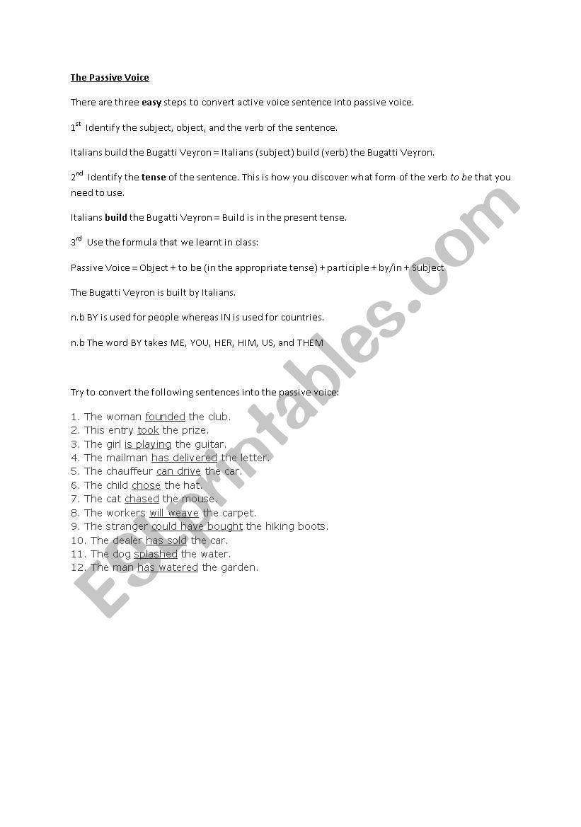 Passive Voice Worksheet worksheet