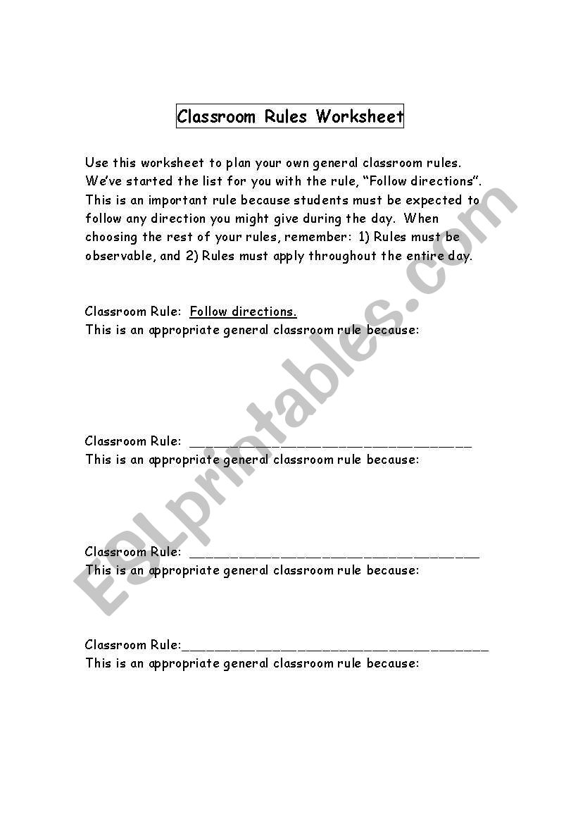 classroom rules worksheet worksheet