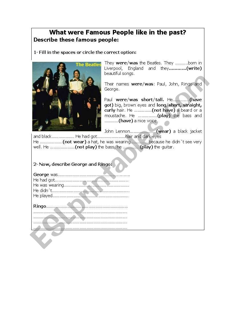 DESCRIPTION OF THE BEATLES worksheet