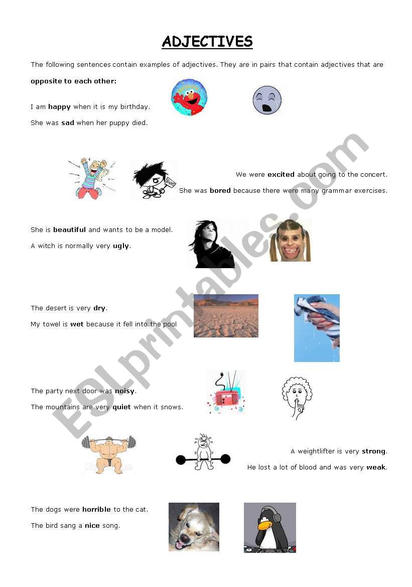 Adjectives - opposites worksheet