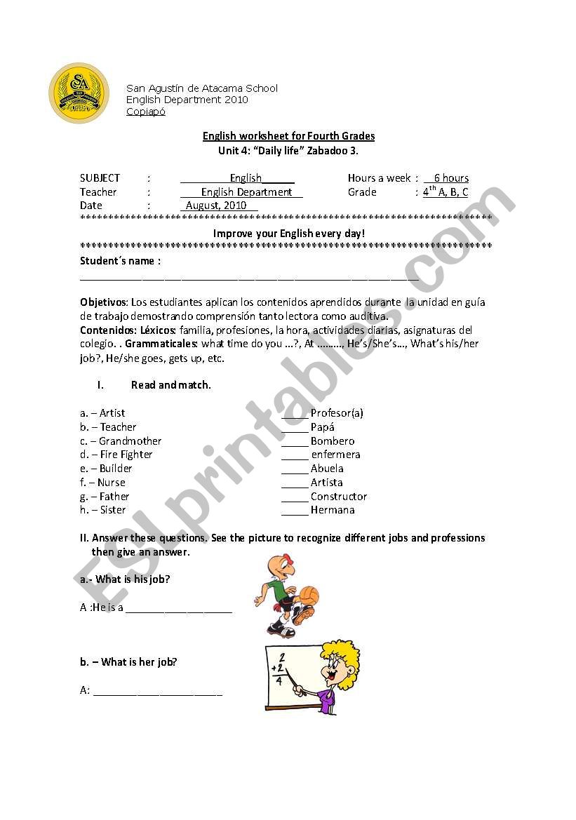 Daily Life worksheet