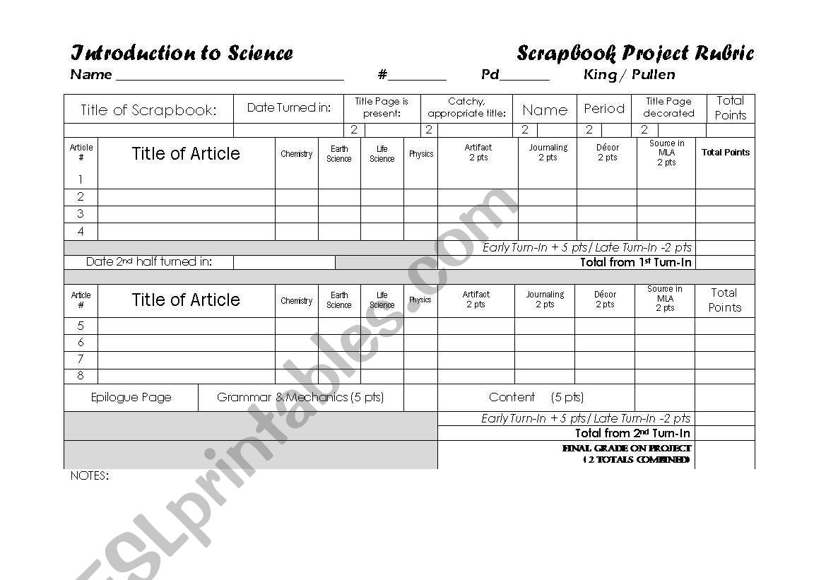 Science Scrapbook Project worksheet