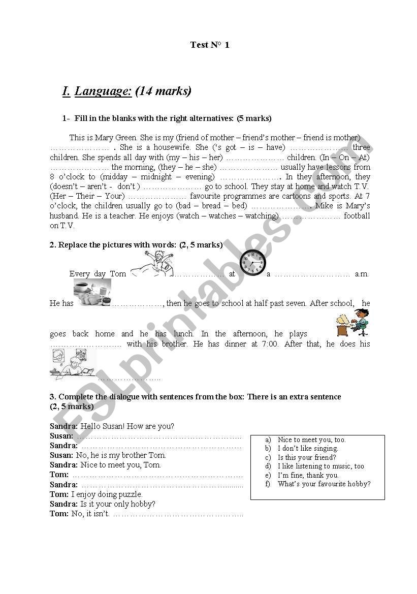 Test n°1 - ESL worksheet by ammouna 27