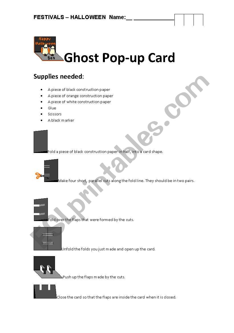 My Ghost pop up card worksheet