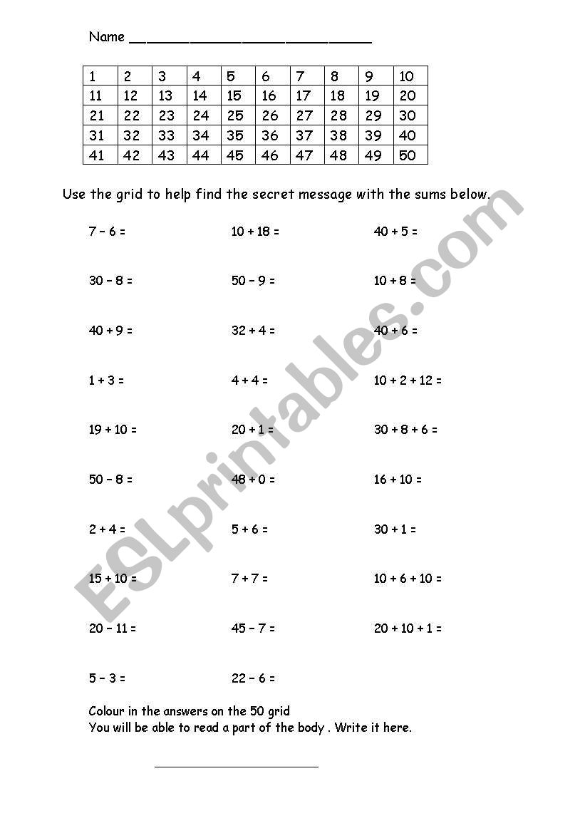number puzzle worksheet