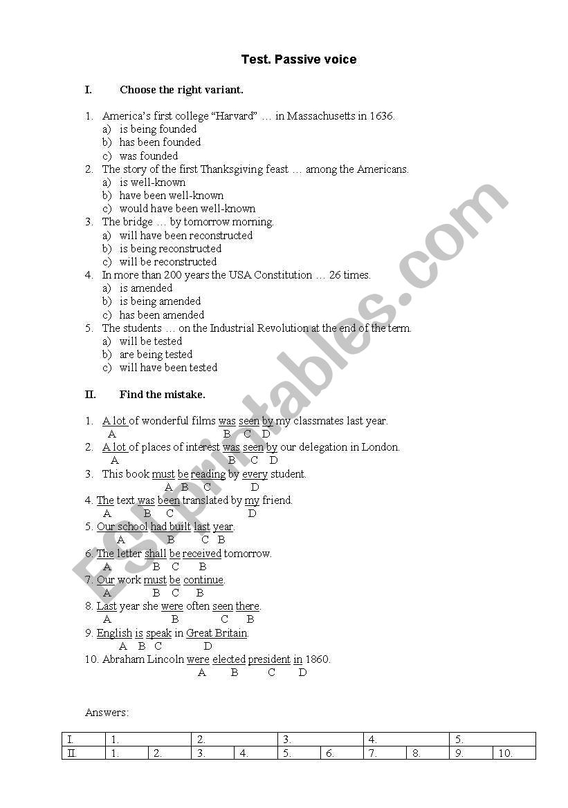 test in passive worksheet