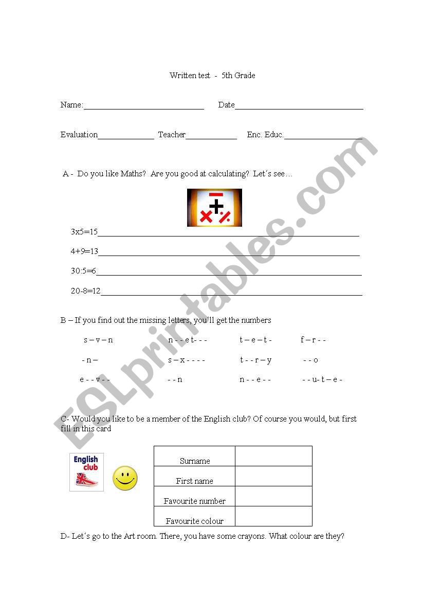 colours and numbers worksheet