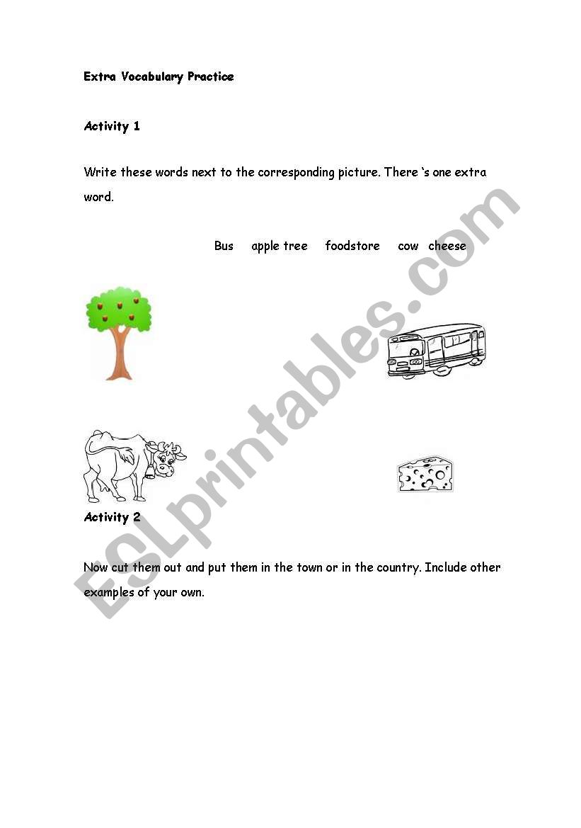 City vs Town worksheet