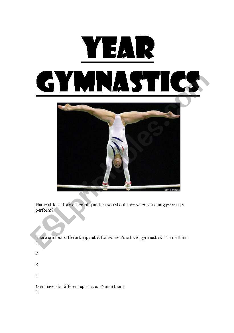 Year Gymnastics worksheet