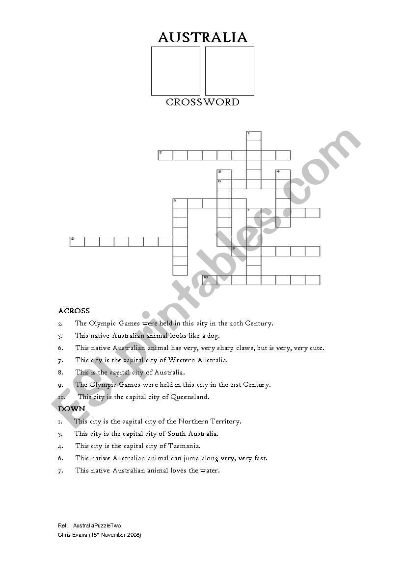 Crossword Australia worksheet