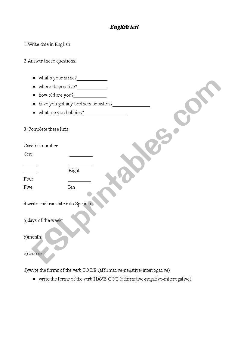 initial exam worksheet