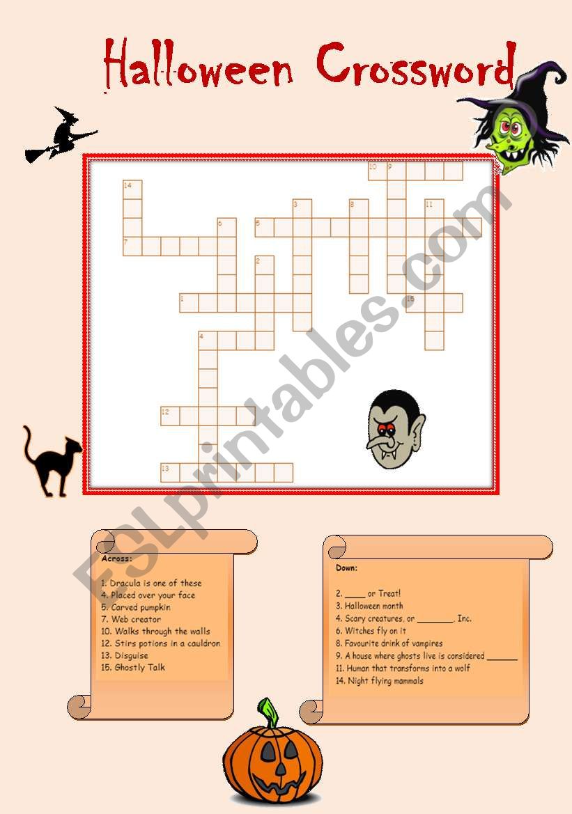 Halloween crossword worksheet