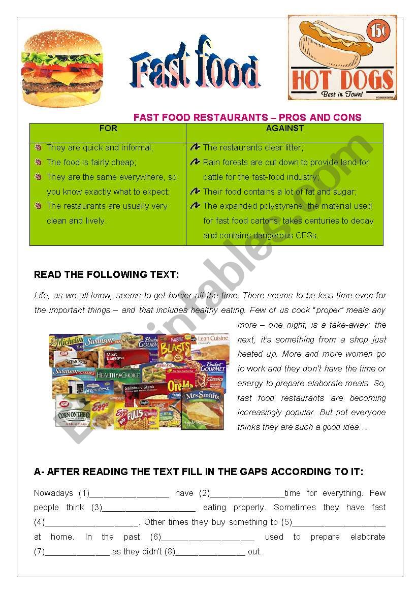fast food essay pros and cons