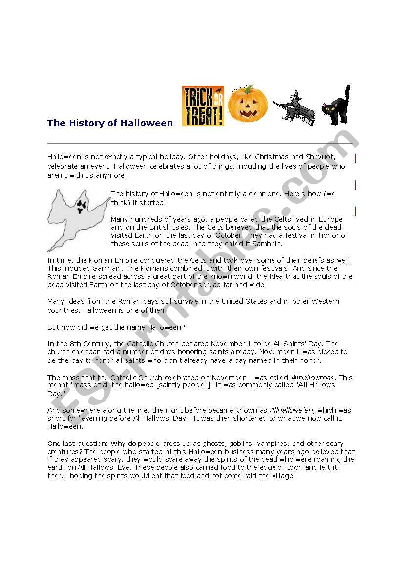 The History of Halloween - ESL worksheet by NinaMorway