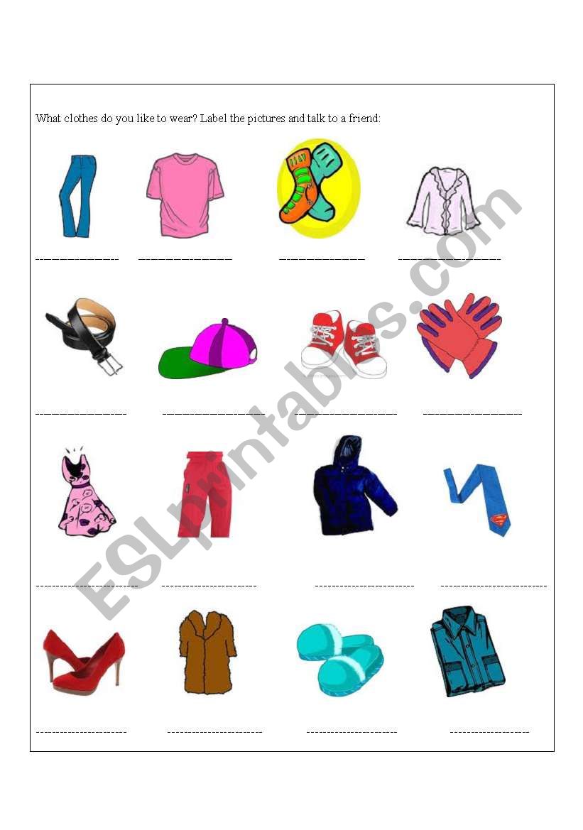 English worksheets: My favorite clothes