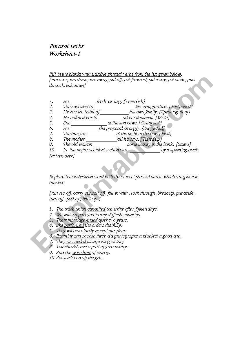 phrasal verb worksheet