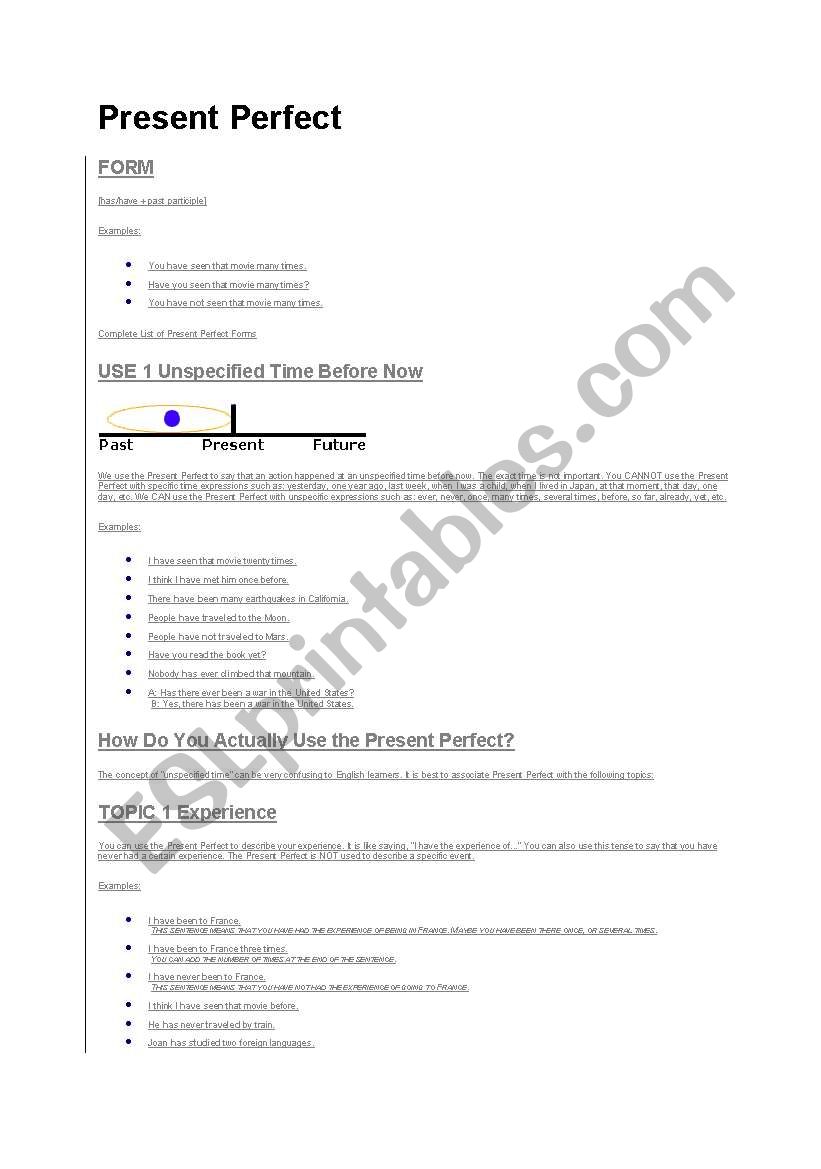 Present Perfect worksheet